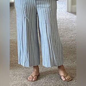 American Eagle Womens S Blue Gray/White Stripe Elastic Waist Pants Boho Classic